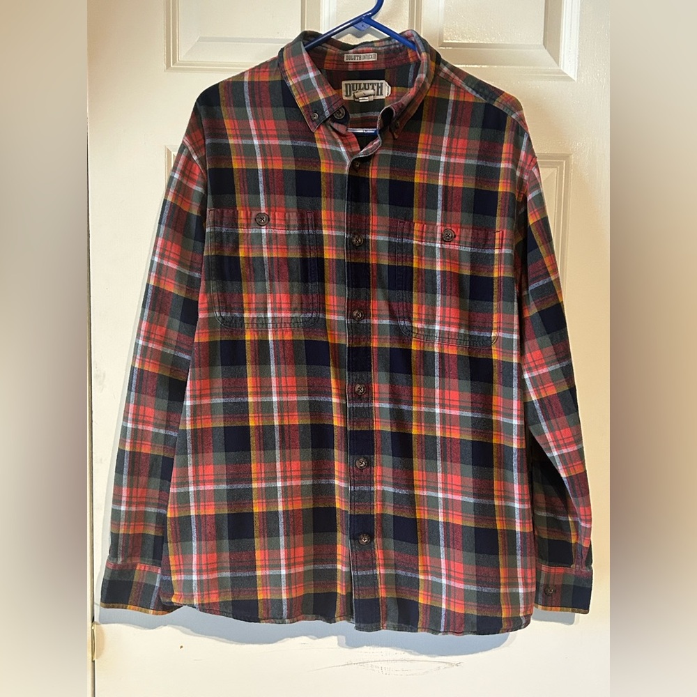 Duluth Untucked Men's Relaxed Fit Multicolor Plaid Flannel Shirt Size Large